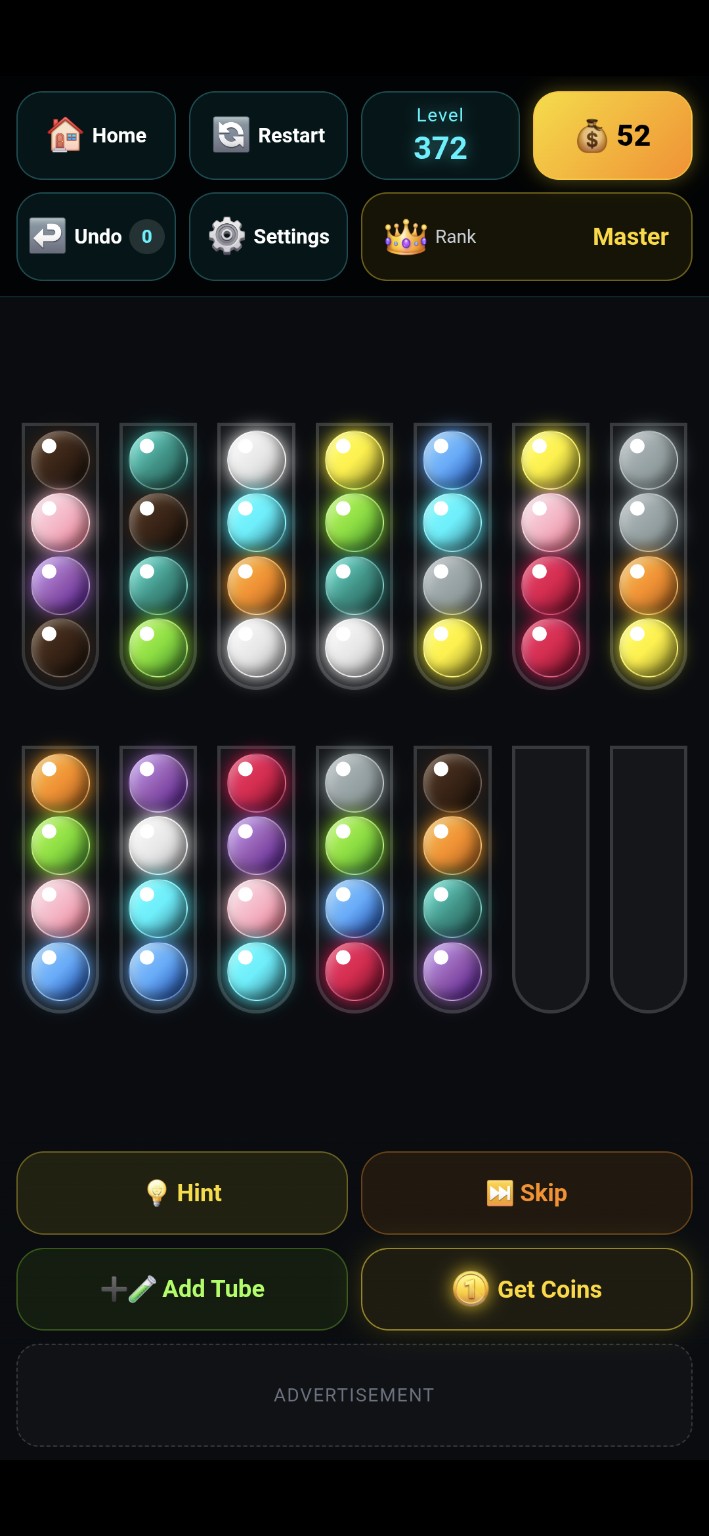 Neon Ball Sort Pro gameplay screen